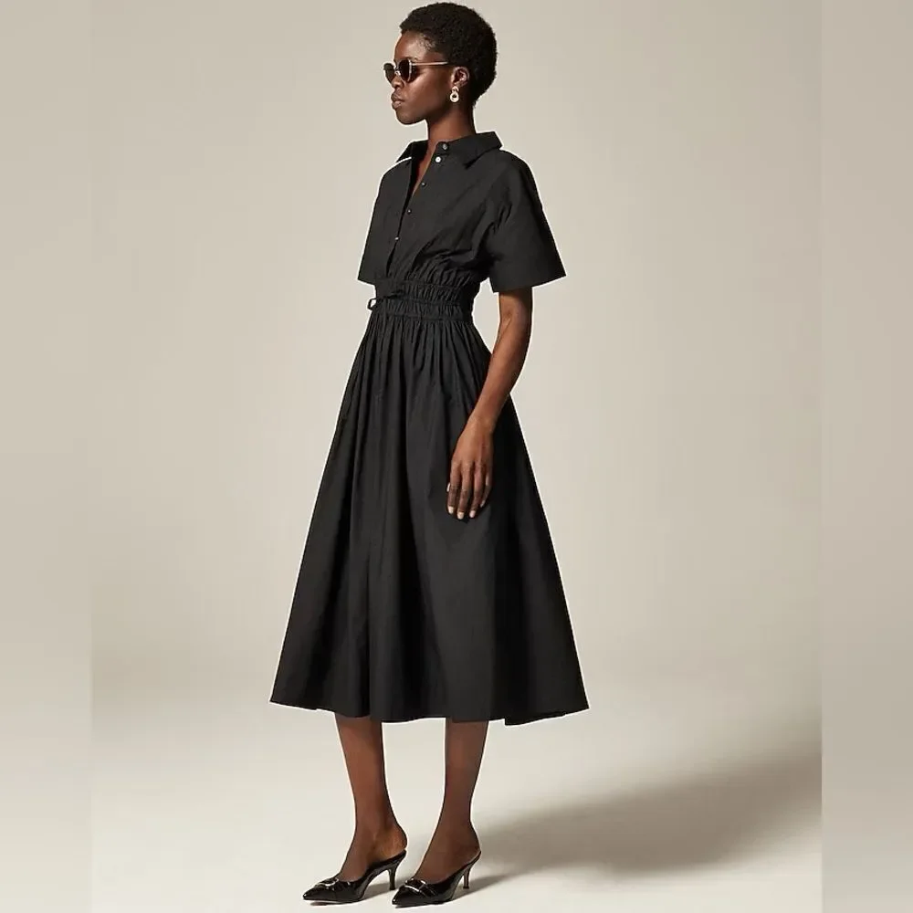 NWT J Crew Elena shirtdress in cotton poplin in black